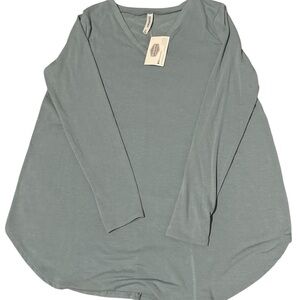 Zenana Outfitters V-Neck Long Sleeve Top in Dusty Teal